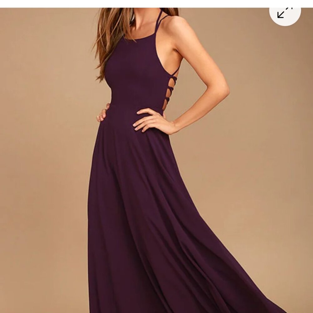Lulu's Strappy To Be Here Purple Lace-Up Maxi Halter Dress Formal High Neck NWT